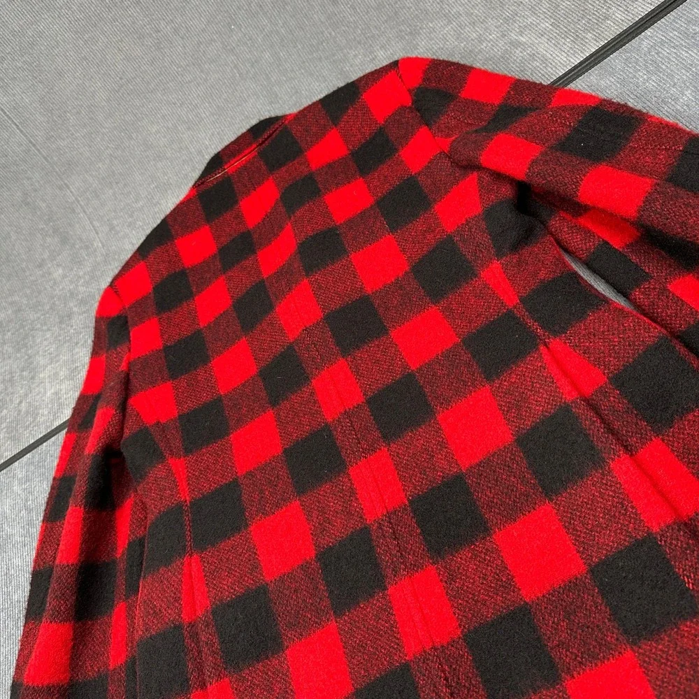 Vintage‎ Red Black Buffalo Plaid Wool Blazer Jacket Gold Crest Buttons Mens M